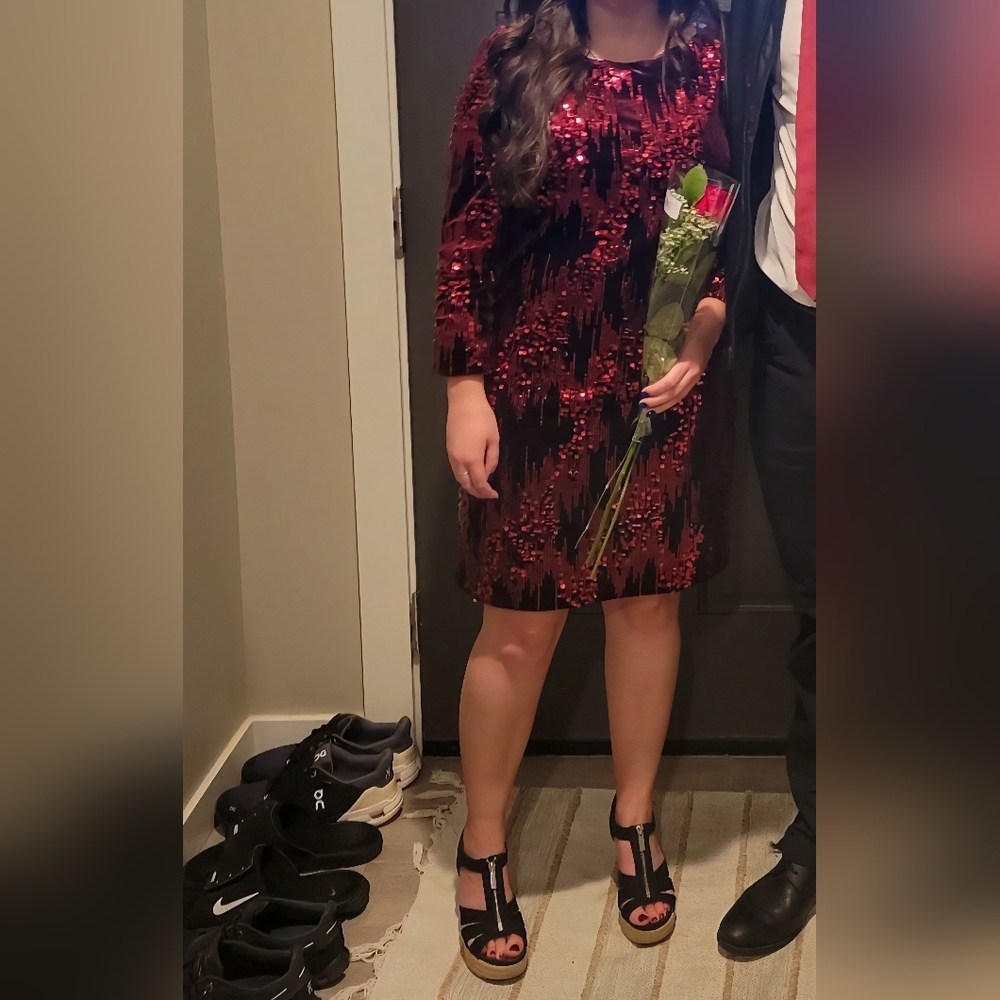 Red Velvet Sequin Cocktail Dress - Picture 8 of 8